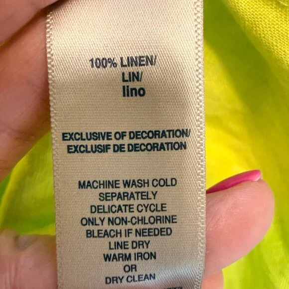 Rafaella Womens 100% Linen L Lime Green Lagenlook V-Neck Tunic Top Beach Summer - Picture 5 of 9